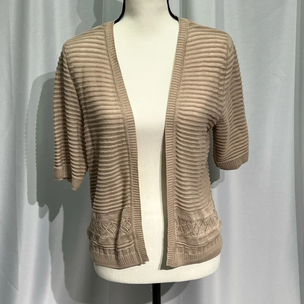 Apt 9 NWOT Sand Tan Ribbed Shrug Open Front Short Sleeved Sweater - Size Small